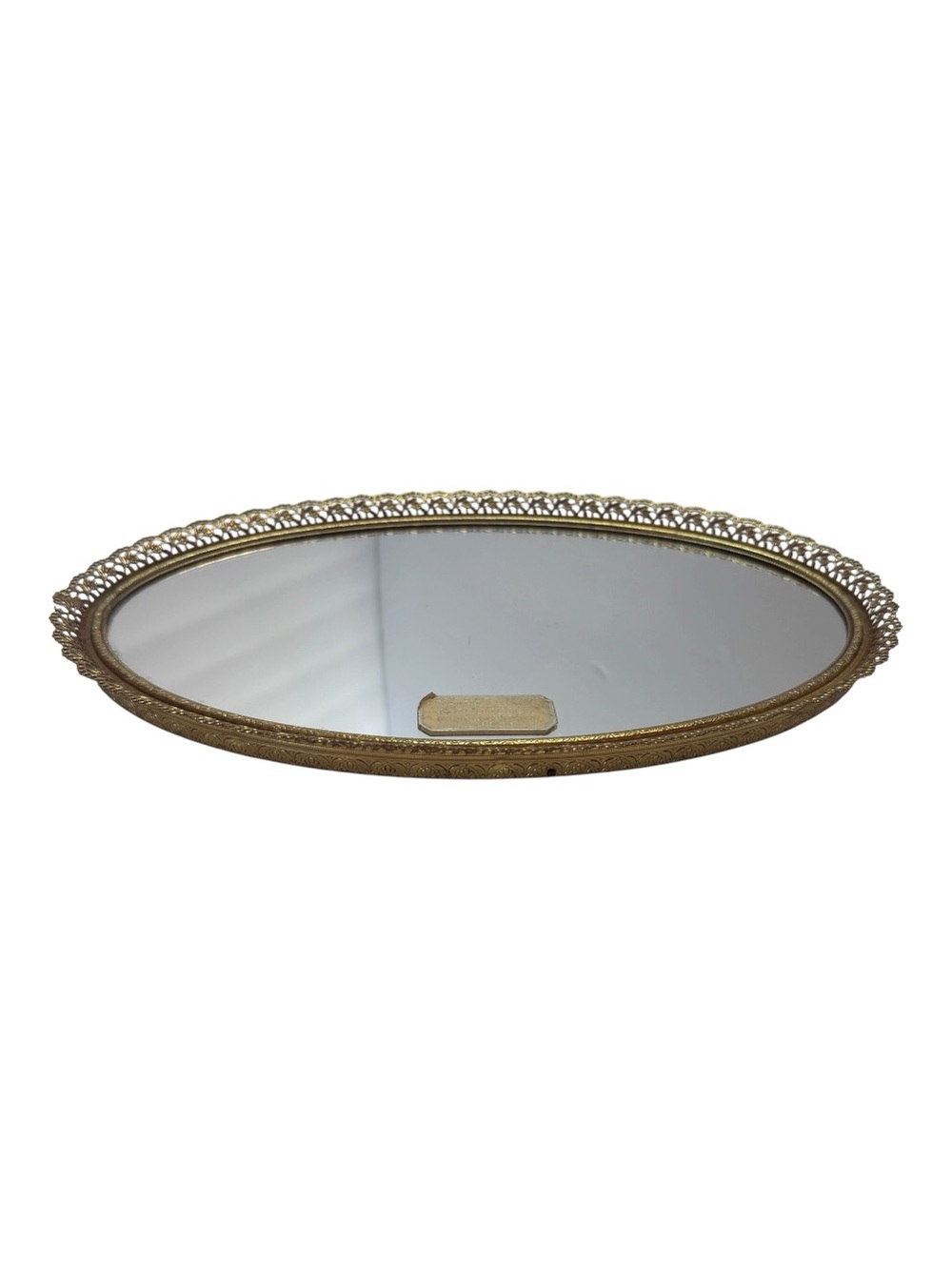 Vintage Gold Filigree Oval Mirrored Vanity Wall Mirror Hollywood Regency 12”